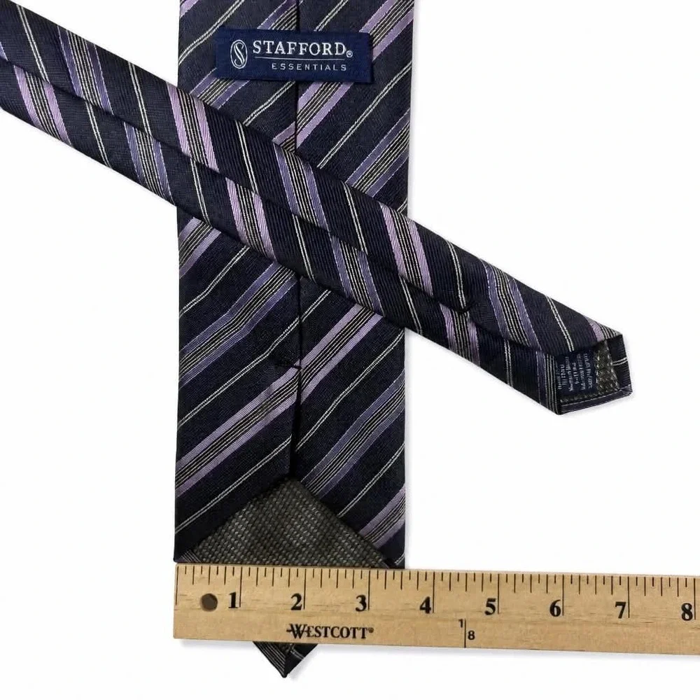 Stafford Essentials Tie Mens Navy Purple White Diagonal Stripe Polyester Necktie